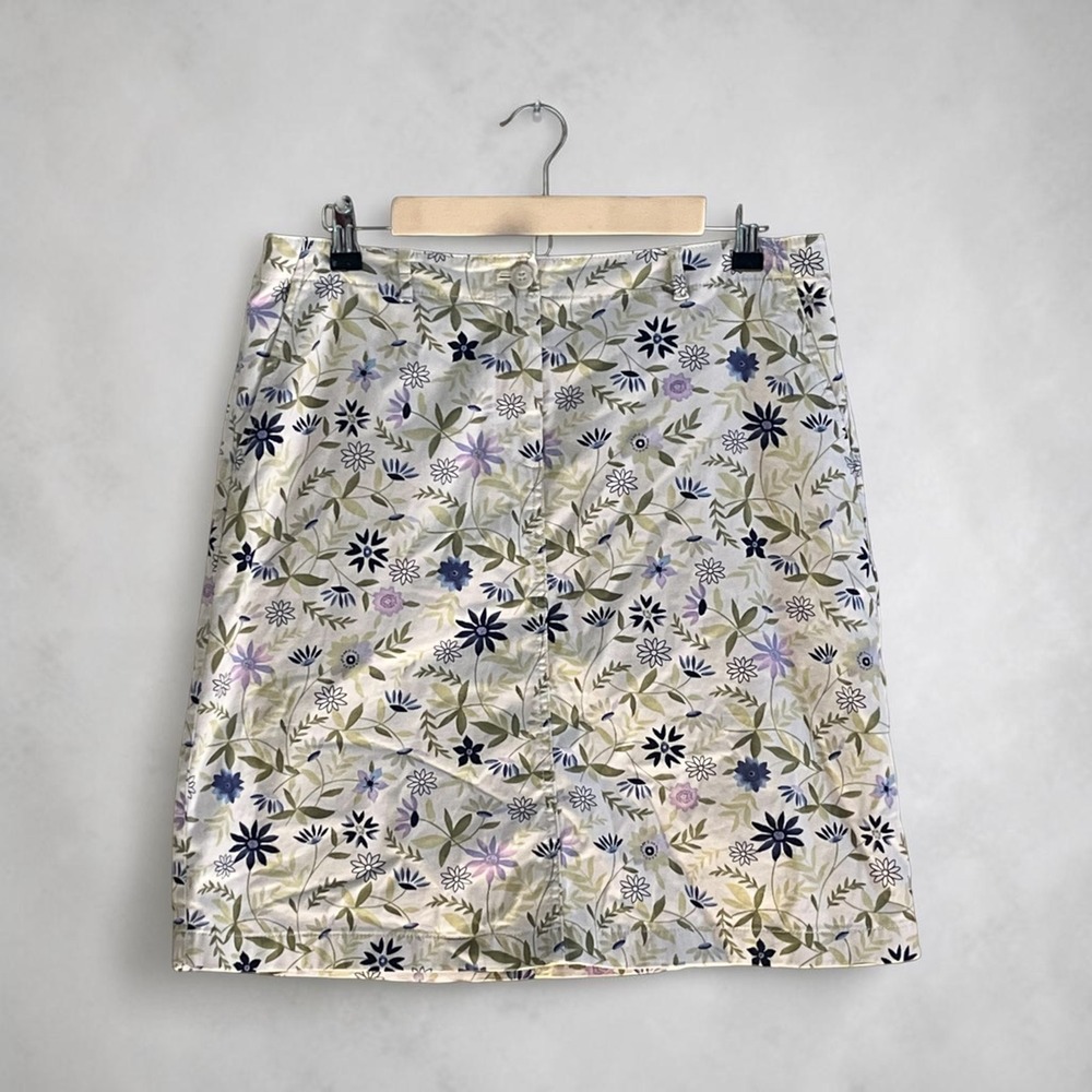 J. Jill Live-in-Chino Floral Pencil Skirt Cream Blue Purple Cottagecore